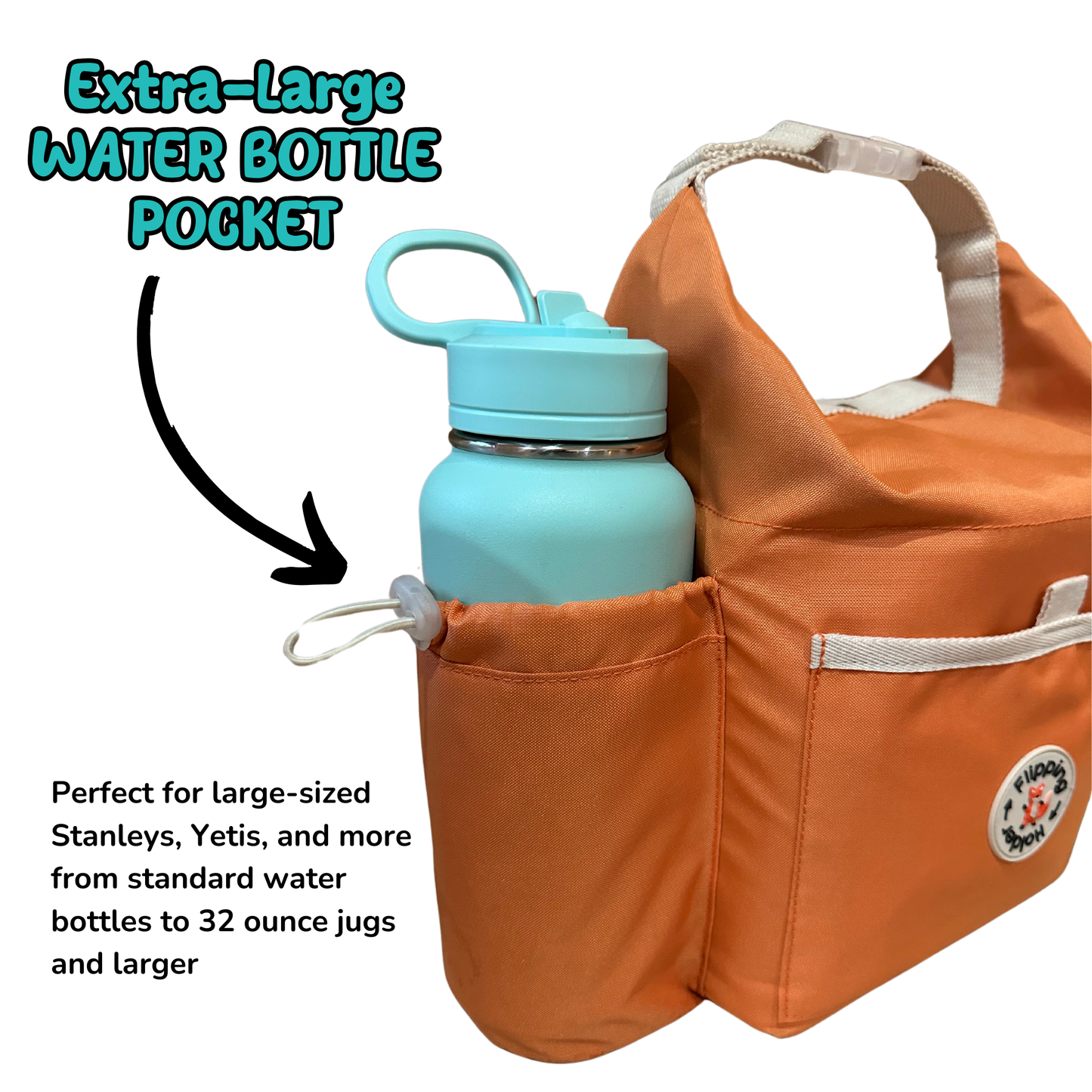 Thermal Tote with Bottle Pocket | easy carry-all bag, clip handle for convenient attachment