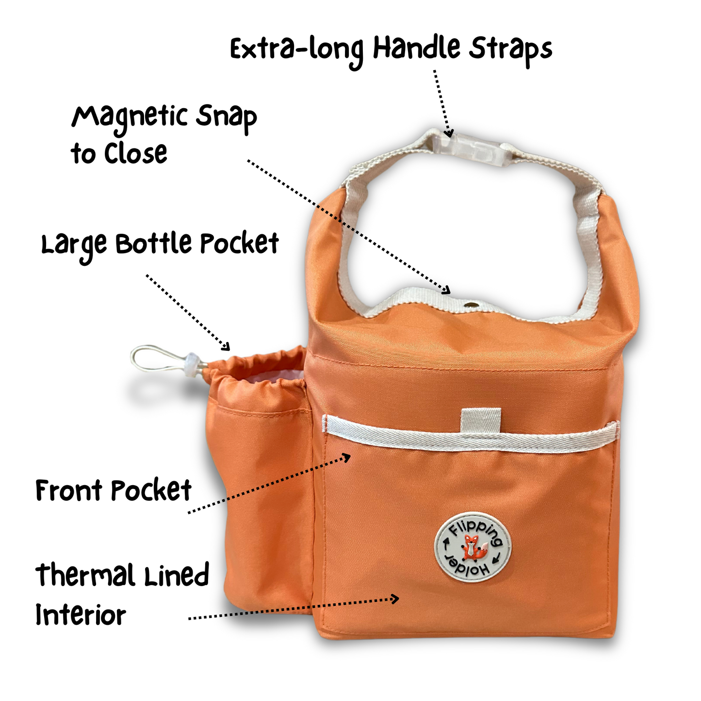 Thermal Tote with Bottle Pocket | easy carry-all bag, clip handle for convenient attachment